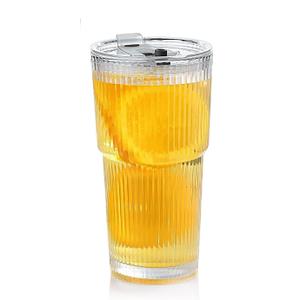 Glass Cups with Lids and Straws 20oz Glass Tumbler with Straw and Lid, Reusable Iced Coffee Cup, Smoothie & Tea Glass, Ideal for Home, Office, Travel, 1 Pack, Large