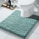 Yimobra Toilet Rugs U Shaped 24x20, Ultra Soft and Water Absorbent Bath Mats, Non Slip Fluffy Luxury Microfiber Contour Bath Rugs for Toilet, Dry Quick, Machine Washable, Teal and White