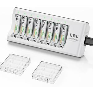 EBL Rechargeable AAA Batteries, 8 Pack 1100mAh NiMH Triple AAA Batteries and Individual AA AAA Battery Charger