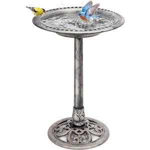 VIVOHOME Bird Bath for Outside, Polyresin Pedestal Bird Baths for Outdoor, Garden, 28 Inch Height Weather-Resistant Birdbaths with 20" Bowl, Gray