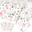 Ganeen 3 Pcs Pink Floral Tablecloth Disposable Plastic Table Covers Wildflower Waterproof Tablecloth for Baby Shower Birthday Wedding Mothers Day Tea Party Supplies and Decor, 54 x 108 Inch