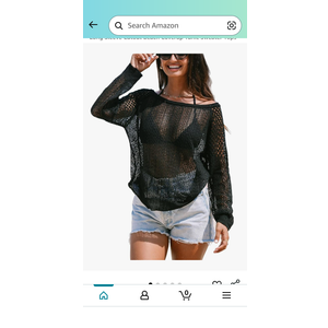 CUPSHE Women's Summer Crochet Swimsuit Cover Up Long Sleeve Cutout Beach Coverup Tunic Sweater Tops, Black, M