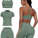SALSPOR Women 3 Piece Workout Sets Seamless Running Tops Athletic Gym Yoga Short Y Back Sports Bras Outfits, XL