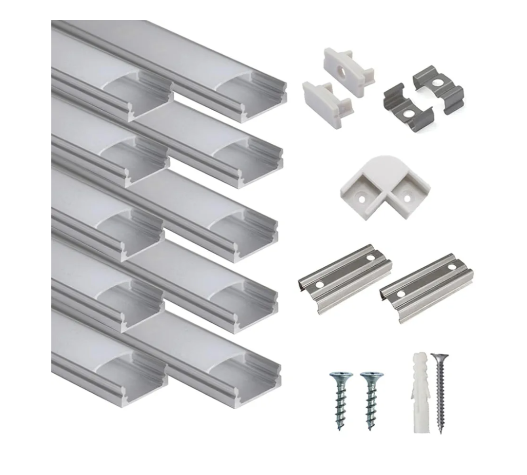 20-Pack 3.3ft/1Meter U Shape LED Aluminum Channel System with Milky Cover, End Caps and Mounting Clips, Aluminum Profile for LED Strip Light Installations, Very Easy Installation