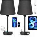 Acaxin Black Lamp for bedrooms Set of 2 - Nightstand Bedroom Lamp with USB C Port and AC Outlet Charging, 3 Way Dimmable Touch Control Bed Side Table Lamp, Small Night Stand Light for Men/Kids