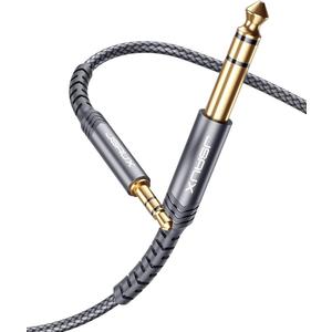 3.5mm to 6.35mm Stereo Audio Cable, JSAUX 6.35mm 1/4" Male to 3.5mm 1/8" Male TRS Bidirectional Stereo Audio Cable Jack 10FT for Guitar, iPod, Laptop, Home Theater Devices, Speaker and Amplifiers-Grey