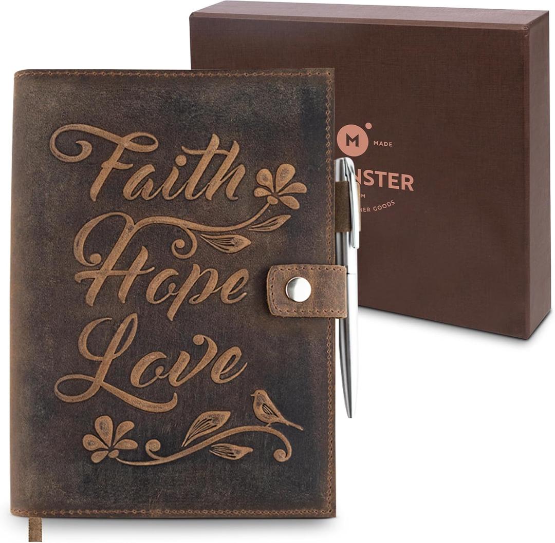 moonster Leather Journal Refillable Notebook  Vintage Handmade Leather Bound Journal for Women and Men, Classic Leather Notebook with Pen for Writing, Travel, Bible Notes  Premium Journal Notebook