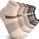 6 Pairs Merino Wool Ankle Running Hiking Socks Compression Support Breathable Thick Cushion No Show Socks for Women Men (Medium, Brown Beige(quarter Socks))