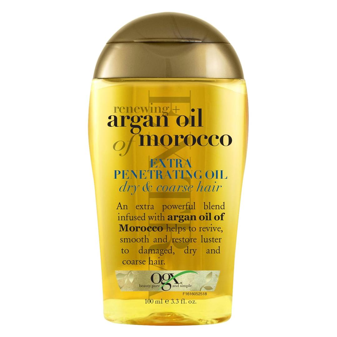 OGX Renewing + Argan Oil of Morocco Hair Oil, Extra Strength Penetrating Serum Treatment for Dry, Frizzy, Curly & Coarse Hair, Cold-Pressed Argan Oil, Shine, 3.3 Fl Oz