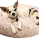 nononfish Doggy beds for Medium Dogs Washable Medium Sized Dog Bed Beige 30 inches Round Dog Beds for Medium Dogs and Cats with Faux Fur Fluffy Self Warming
