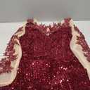 Velvet Sequin Full Sleeve Lace Floral Party Evening Dress Burgundy X-Large