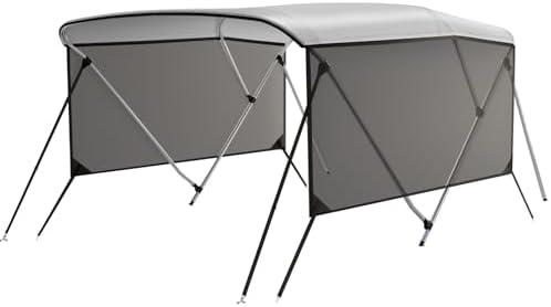 Bimini Tops for Boats-3 4 Bow Boat Canopy - Marine Grade Canvas & PU-Coated Fabric,with 2 Removable Side Curtains, Rear 2 Support Bars & 2 Tie-Down Straps,Hardware Included(3bow 6'Lx46 Hx54-60" W)