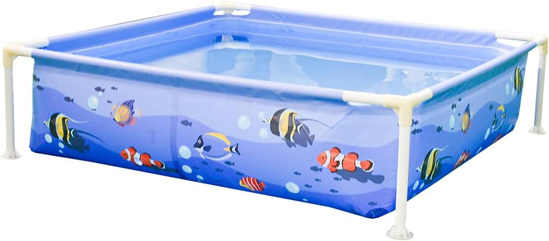 DIMAR GARDEN 4ft x 13in Kiddie Swimming Pool, Square Above Ground Frame Kids Pool for Outdoor Backyard, Blue