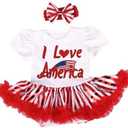 RONGTAI My First 4th of July Baby Girl Outfit Independence Day Tutu Skirt Short Headband Set 0-18 Months