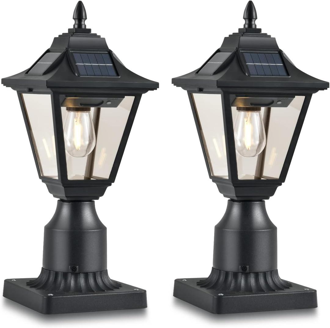 Solar Post Lights, Outdoor Solar Lamp Post Light with Motion Sensor, Dusk to Dawn Waterproof Aluminum Pillar Lamp with Pier Mount Base for Garden, Yard, Patio(2 Pack)