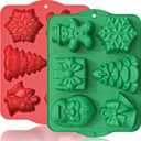 HKNMTT Large Christmas Silicone Molds for Baking Cake Muffins Oven Safe Freezing Soap Candle Cocoa Bomb Food Grade Tray, Deep Snowflake Tree Santa Gingerbread Gift Bell 6 Holiday Shapes Mould 2PCS