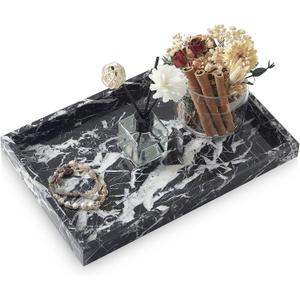 Marble Bathroom Tray,Pure Natural Vanity Tray,Marble Tray for Kitchen Counter Non-Ceramic/Non-Resin,Stone Trays 12 x 8 inch (Black White)