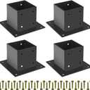 44 Post Base 4 Pcs,Deck Post Brackets,Inner Size 3.5"x3.5" Thick Steel Fence Post Anchor Base,Black Powder Coated Heavy Fence Post,for Supports Porch Railing Post Holders Pergola Brackets