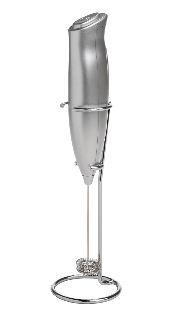 Milk Frother with Stand, Silver, Double Whisk Design for Lattes, Cappuccinos & More - Primula