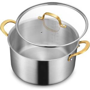 BEZIA 6 Quart Fully-Clad 3-Ply Stainless Steel Stockpot, Soup Pot with Lid, Even Heat Distribution, Cooking Pot with Sturdy Handles, Compatible with All Cooktops, Perfect for Soups & Stews, Silver