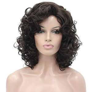 Lydell Short Length Chestnut Brown Afro Curl Full Synthetic Wig Women Wigs (Chestnut Brown)