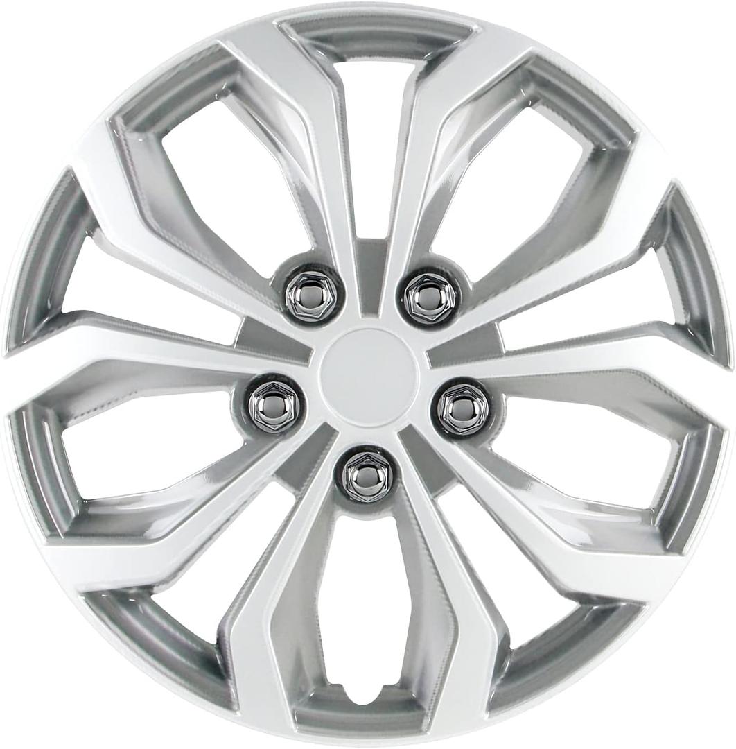 Pilot Automotive WH553-16S-S 16 Inch Spyder Silver Universal Hubcap Wheel Covers For Cars - Set Of 4 - Fits Most Cars