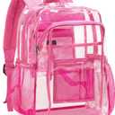 Vorspack Clear Backpack Heavy Duty - Clear Book Bag with Multi-pockets Large See Through Backpack for College Workplace - Pink