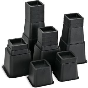 24 PCS Adjustable Bed Risers 12 Inch Heavy Duty, Furniture Risers Elevation in Heights 3, 4, 5, 6, 7, 8, 9, 10, 11, 12 Inch for Couch, Sofa, Table, Chair, Raisers Support up to 6,000 lbs, Black