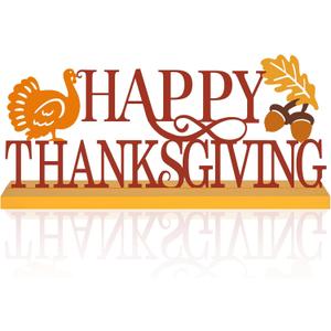 COCHIE Metal Happy Thanksgiving Sign, Fall Leaves Turkey Table Centerpieces Decorations for Home, Office, Shelf, Mantel, Indoor, Traditional Party Supplies Decor (Thanksgiving)