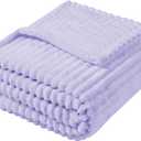Flannel Fleece Throw Blanket for Couch,Sofa,Bed, 300GSM Striped Light Purple Blanket for Adults, Super Soft Warm Cozy Lightweight Ribbed Lilac Throw for All-Season(Lavender  60x42Inch)