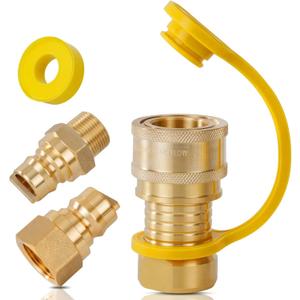 3/4'' Natural Gas Quick Connect Fittings - 4 PCS Solid Brass Propane Quick Connect Fitting with Sealed Connection for Gas Grill, RV, Fire Pit, Heater, Generator
