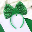 4 x St. Patrick's Day Shamrock Bow Headband for Women Girls Glitter Green Clover Leaf Headband Hair Band Irish Saint Patrick Party Festival Parade Accessories (Green)