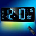 XREXS Digital Wall Clock Large Display, 16.5" LED Wall Clock with 6 Color Changes Night Lights, Auto DST, Count Up/Down Timer with Remote Control for Living Room Bedroom Office Wall Decor