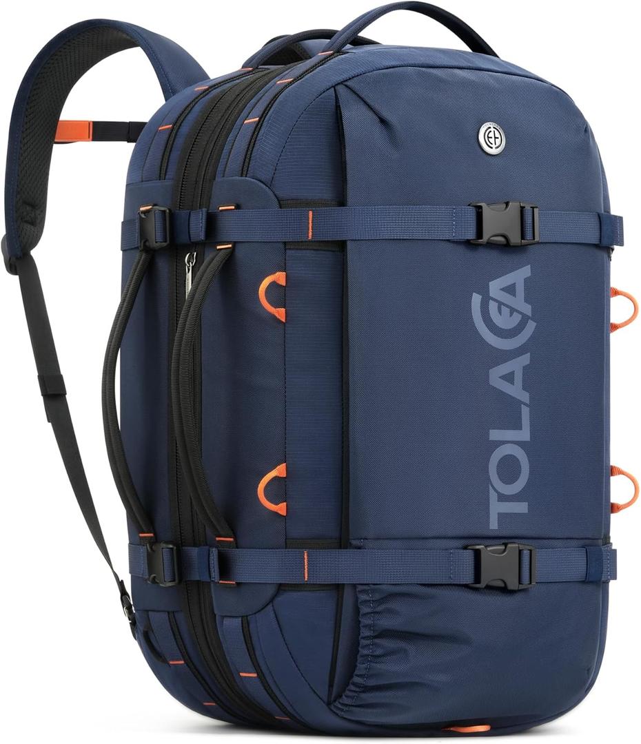Tolaccea Travel Backpack for Men Women, 40L-50L Carry On Backpack with Wet Dry Compartment, Flight Approved Laptop Daypack Fits 15.6", Convertible Expandable Large Rucksack Duffel Bag for Work Travel (Blue)
