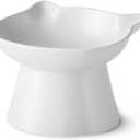 Ceramic Elevated Cat Bowl, Raised Cat Food Water Bowl for Indoor Cats with Stand, Titled Anti-Vomiting Cat Dish, Whisker Friendly, All Life Stage (White)