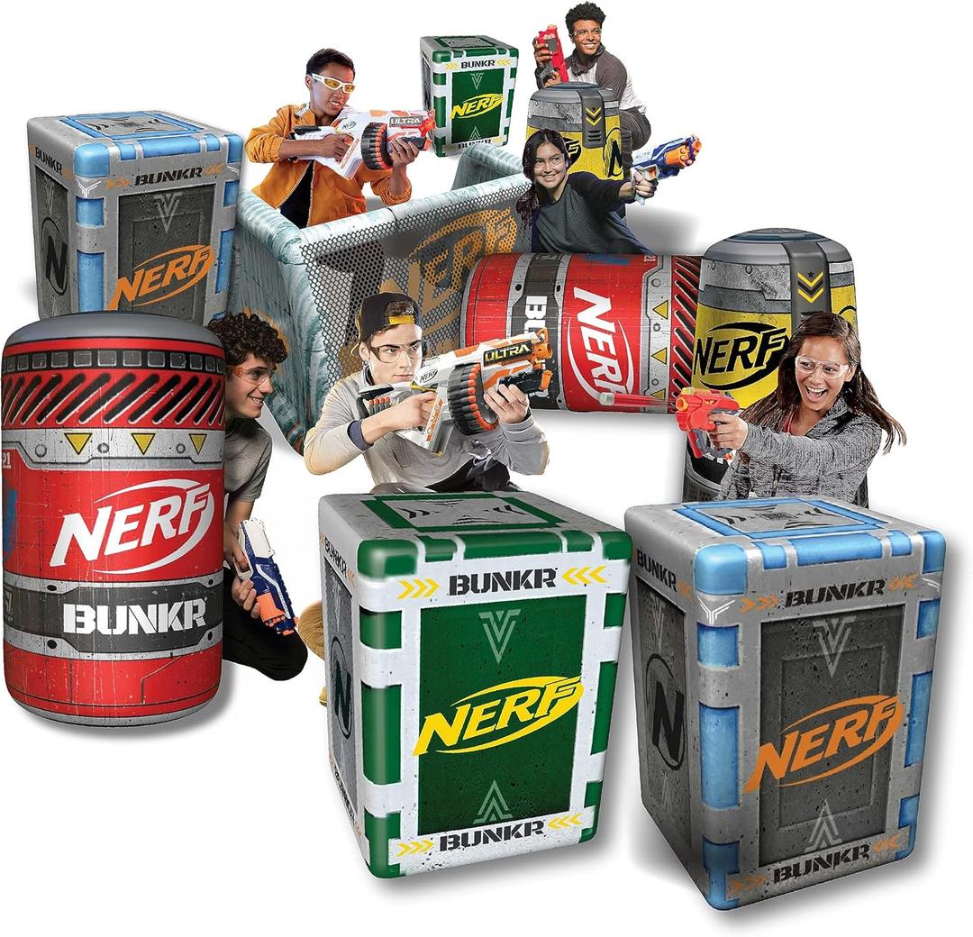 BUNKR Battle Zones NERF NERF Stadium Pack  9-Piece Inflatable Barricade Shield Bunker Set for War, Laser Tag, Foam Dart Blasters, Gel Blasters, Water Blasters & Outdoor Battle Play
