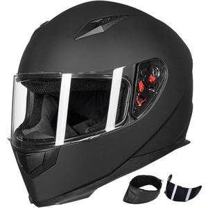 ILM Full Face Motorcycle Street Bike Helmet with Removable Winter Neck Scarf + 2 Visors DOT Model-JK313 (Small, Black)