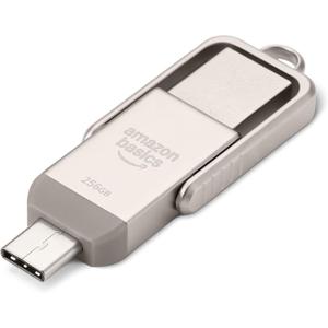 Amazon Basics 256GB USB Flash Drive, Thumb Drive Memory Stick with USB C and USB A Dual Ports, Champagne Silver