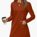 WIHOLL Dresses for Women Long Sleeve Casual Loose Fit Fall Fashion Crewneck Mini Dress with Pockets M