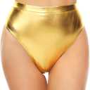 Kepblom Women's Thong Metallic Rave Bottoms Shiny High Waisted Panties for Festival Clubwear Dancing (X-Large, Gold)