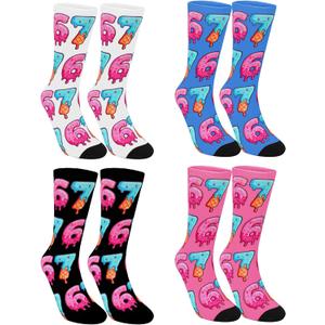 Whaline 4 Pairs Meme 6 7 Socks Ice Cream Socks White Black Blue Pink Sock for Holiday Party Gift Supplies (M)
