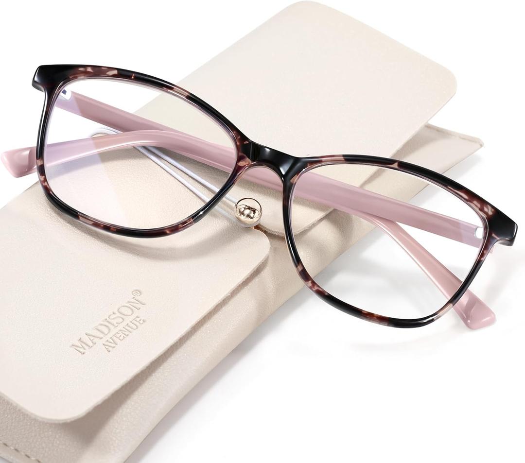 Madison Avenue Square Vintage TR90 Blue Light Blocking Reading Glasses for Women, Anti Eyestrain/Glare Computer Readers (Purple Demi)