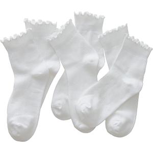 SSF&TUYS Ruffle Socks for Women  Soft Cotton Frilly Ankle Socks, Cute, Breathable & Comfy, 6 Pairs (01-white)