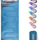 tuphen- Sleeping Bags for Adults Kids Boys Girls Backpacking Hiking Camping Microfiber Liner, Cold Warm Weather 4 Seasons Indoor Outdoor Use, Lightweight & Waterproof (3lb-Lake Blue Grey)