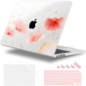 for MacBook Air 13.6 inch Case M4 M3 M2 2025 2024-2022 Release Model A3240 A3113 A2681, Sturdy Plastic Hard Shell Case for MacBook Air M2 13 inch with Touch ID, Spring Floral