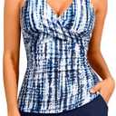 Women Tankini Swimsuits with Shorts - Two Piece Tummy Control Bathing Suits Top with Two Pockets Bottom Swimwear M