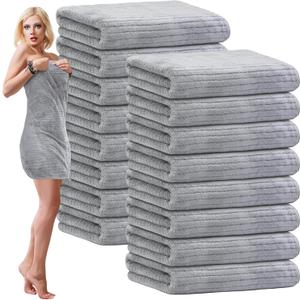 16 Pack Microfiber Bath Towels Bulk 27'' x 60'' Oversized Size Bath Towel Highly Absorbent Extra Large Soft Drying for Shower Beach Winter Salon Sport Gym Party (Stripe,Grey)