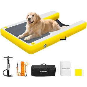 Gymodel Dog Pool Ramp, Inflatable Dog Boat Ramp, Non-Slip EVA Inflatable Floating Dock Ladder for Pools Boats Docks, Safe & Easy Water Access for Large Dogs, Yellow
