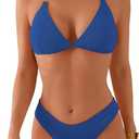 swimall Women's Triangle Bikini Set Cheeky High Cut Sexy Two Piece Swimsuit Cute Halter Bathing Suit (Large, Royal Blue-textured)