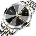 OLEVS Watches for Men Business Dress Diamond Analog Quartz Big Face Luxury Classic Stainless Steel Waterproof Luminous Two Tone Wristwatch
